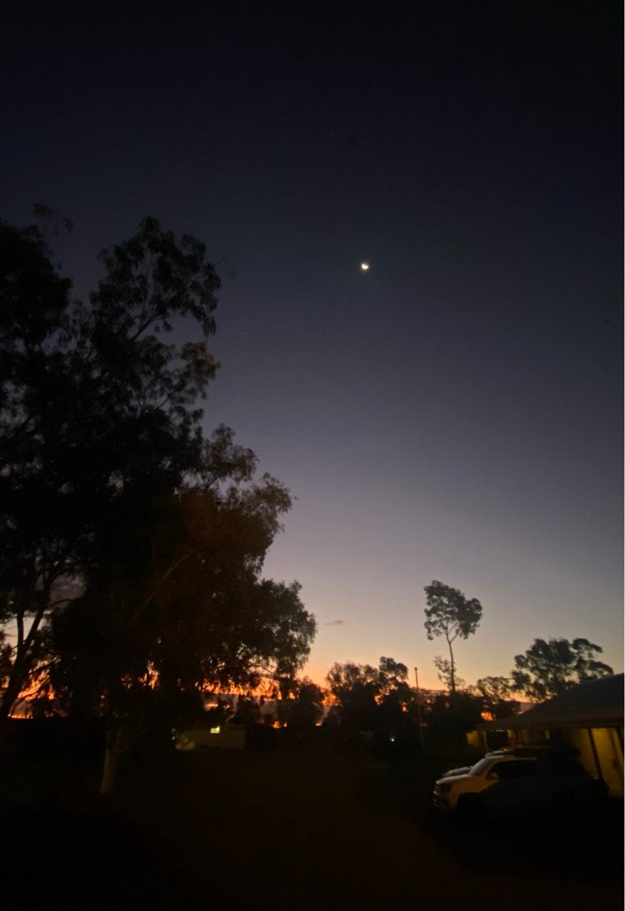 The Moon over Tennant Creek, Australia — first quarter, Lunar Day 7