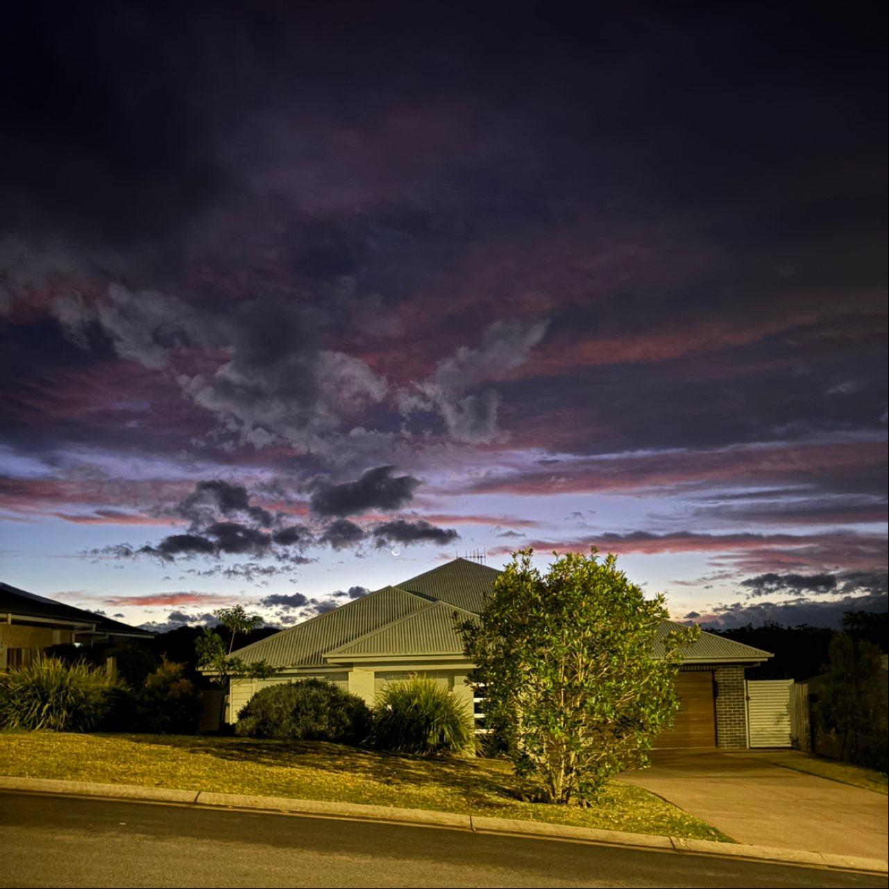 The Moon over Port Macquarie, Australia — new moon, Lunar Day 3