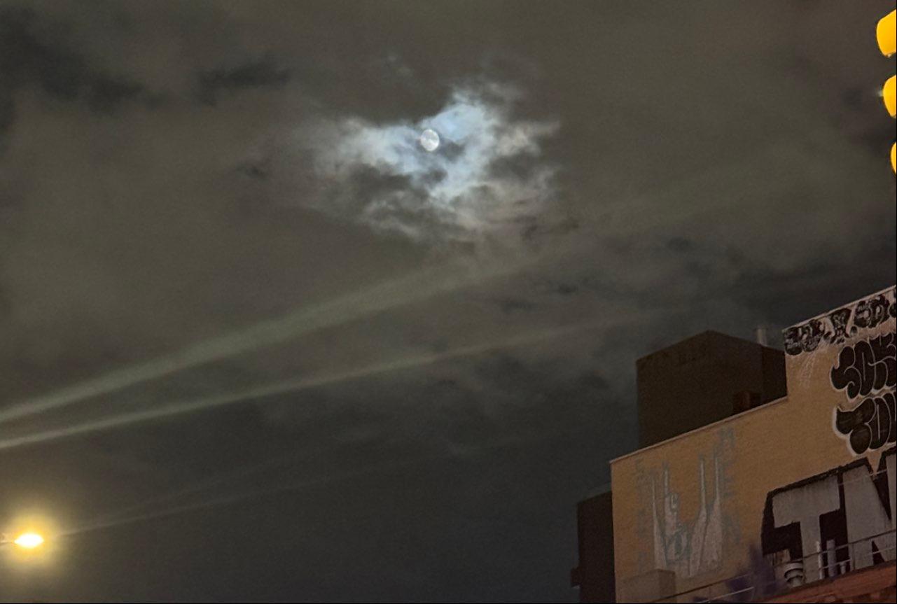 The Moon over New York, United States — waxing gibbous, Lunar Day 13