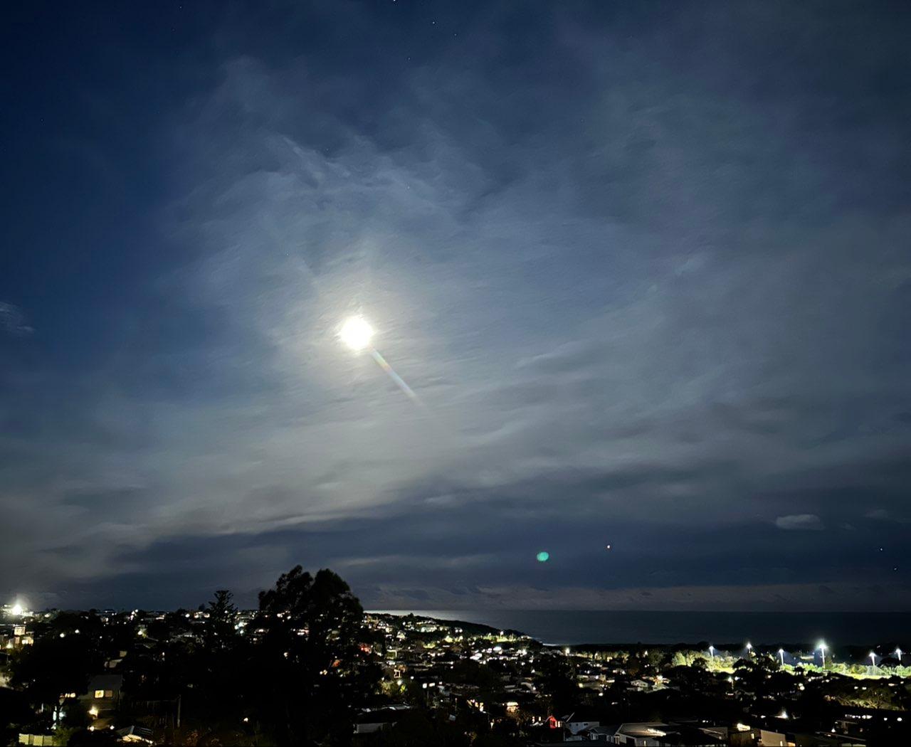 The Moon over North Curl Curl, Australia — full moon, Lunar Day 16