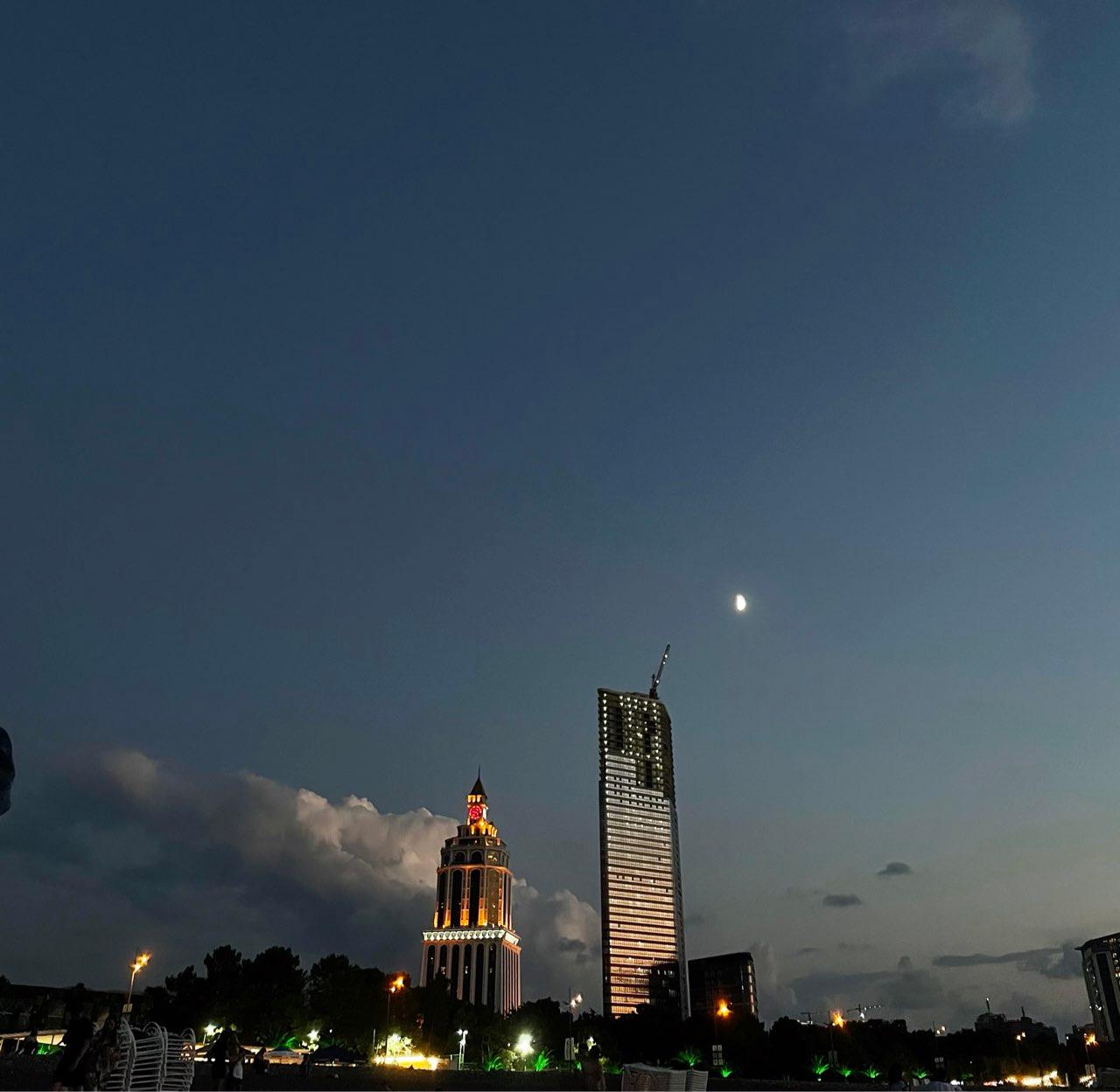 The Moon over Batumi, Georgia — first quarter, Lunar Day 9