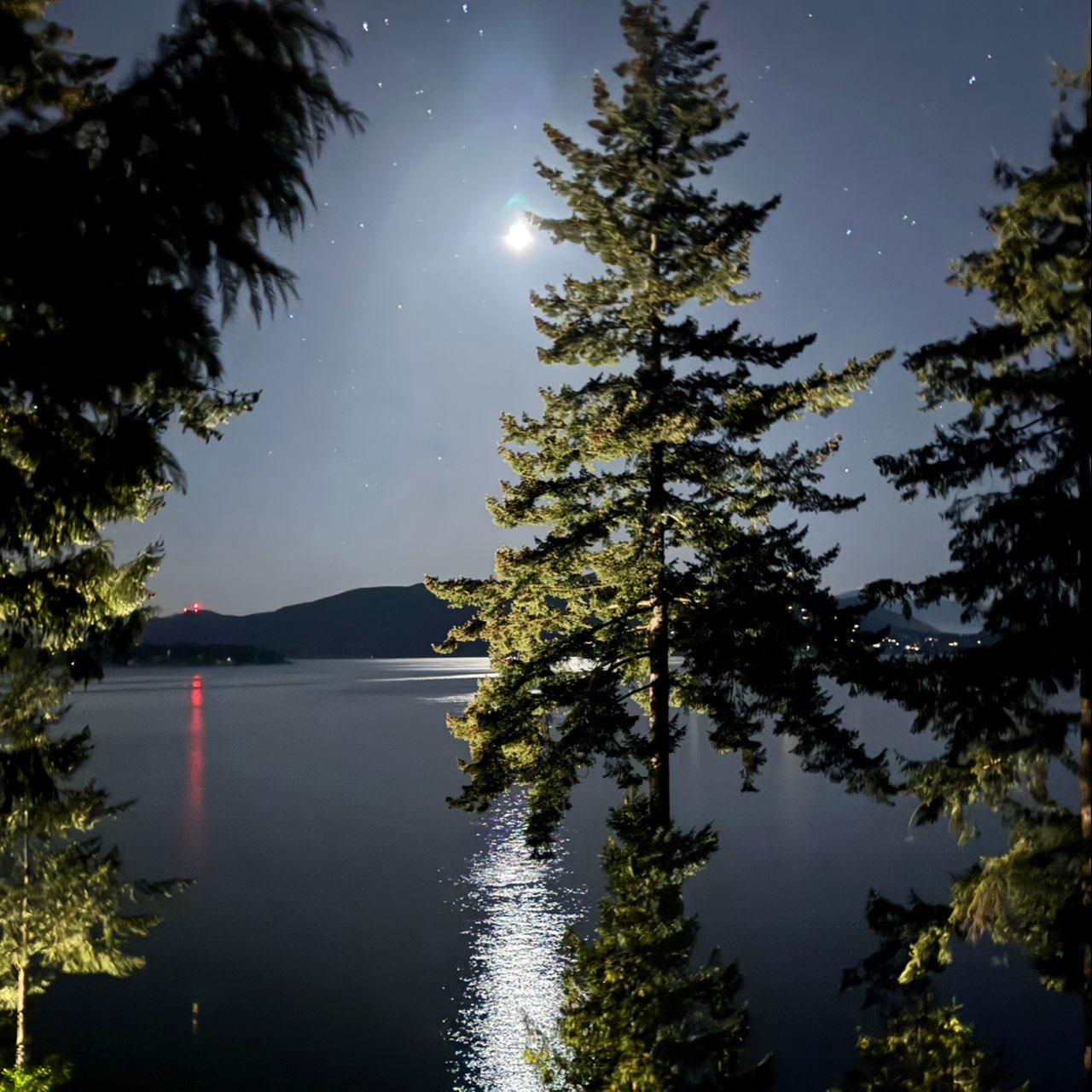 The Moon over Tofino, Canada — first quarter, Lunar Day 6