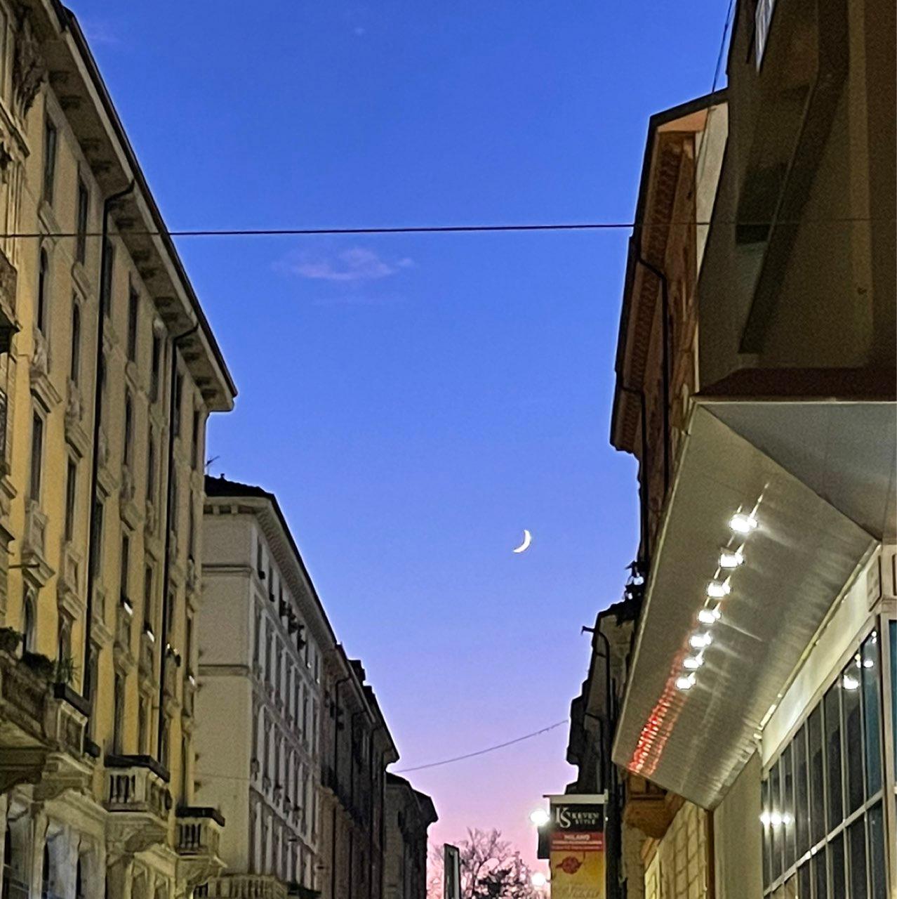 The Moon over Milan, Italy — waxing crescent, Lunar Day 4
