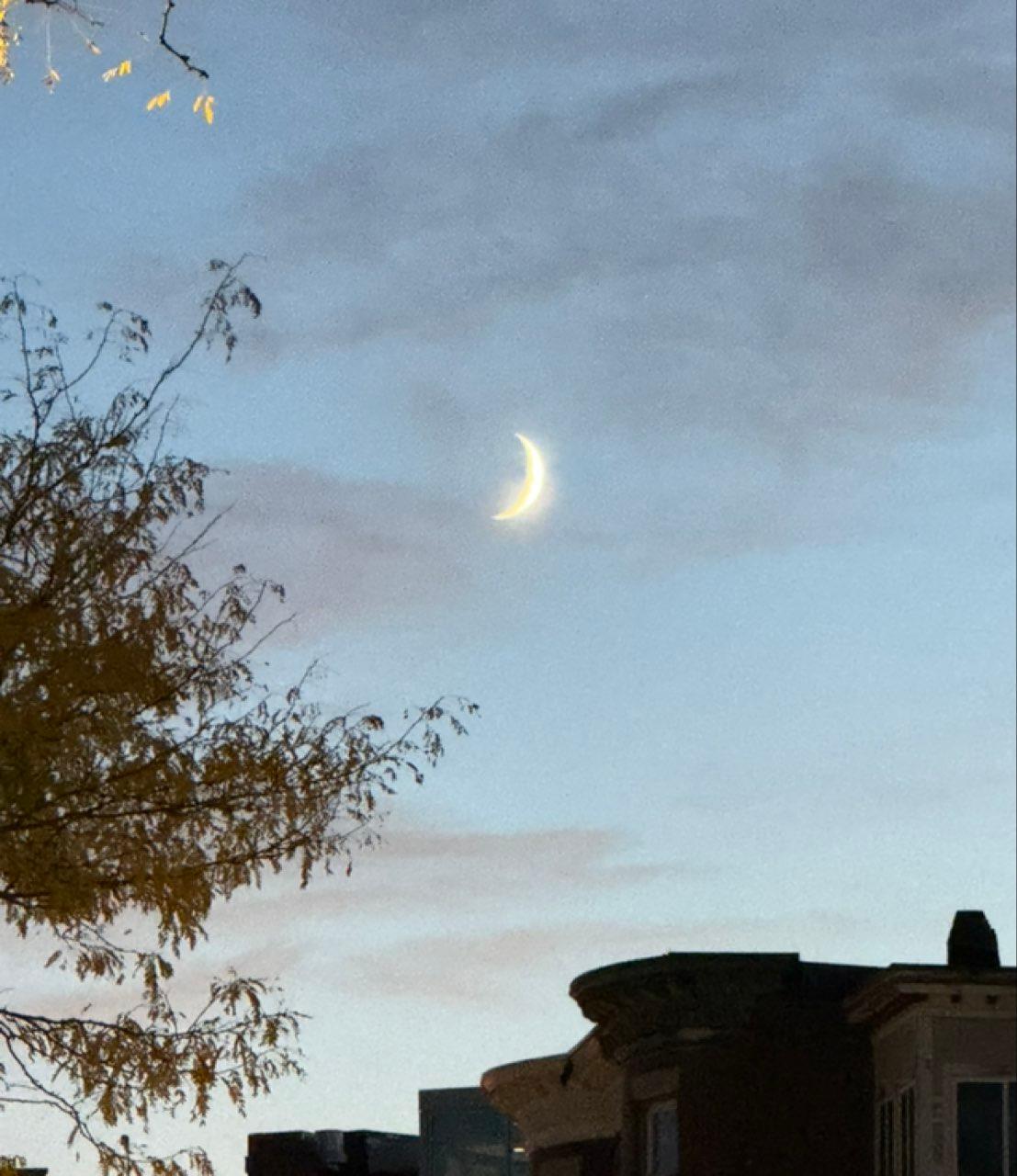 The Moon over Boston, United States — waxing crescent, Lunar Day 5