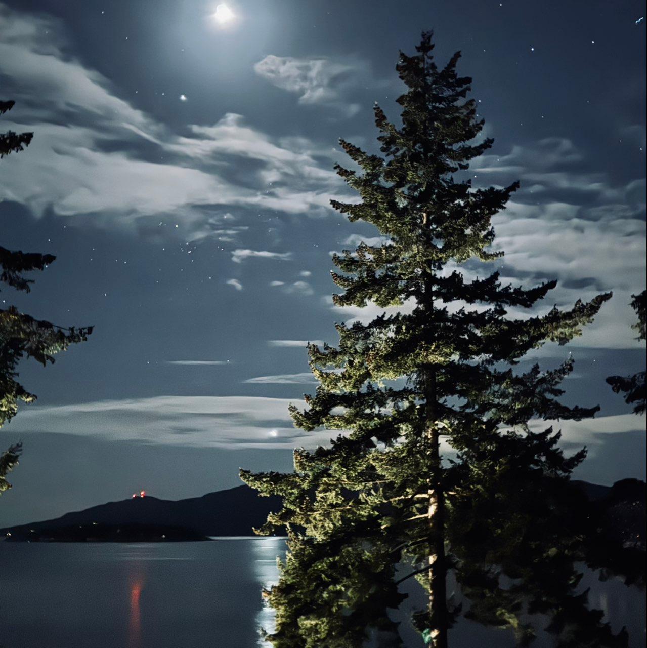 The Moon over Tofino, Canada — first quarter, Lunar Day 7