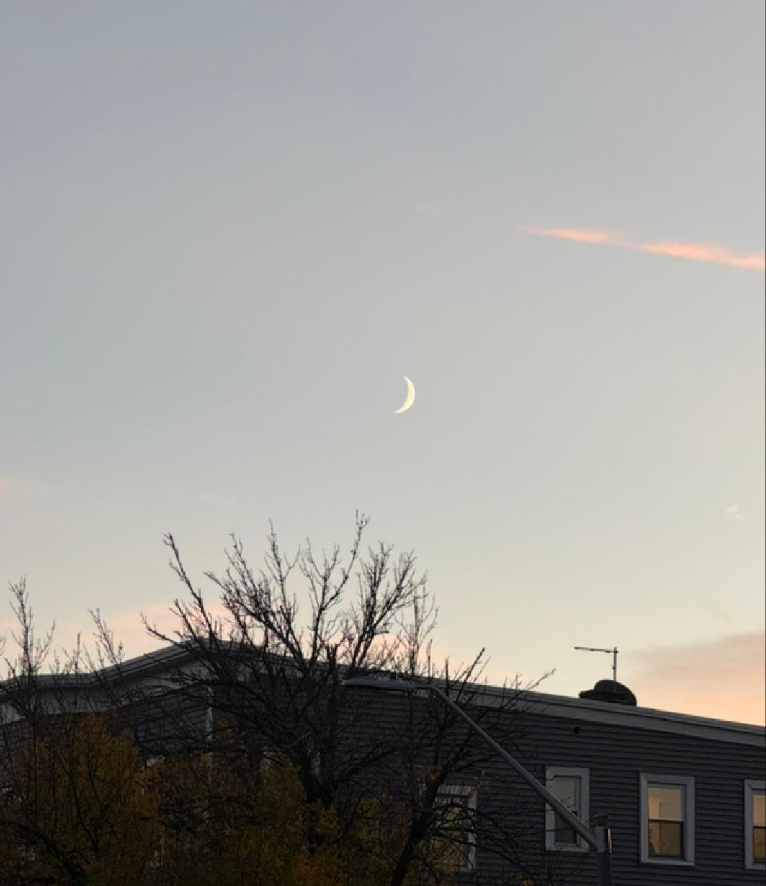 The Moon over Boston, United States — waxing crescent, Lunar Day 5