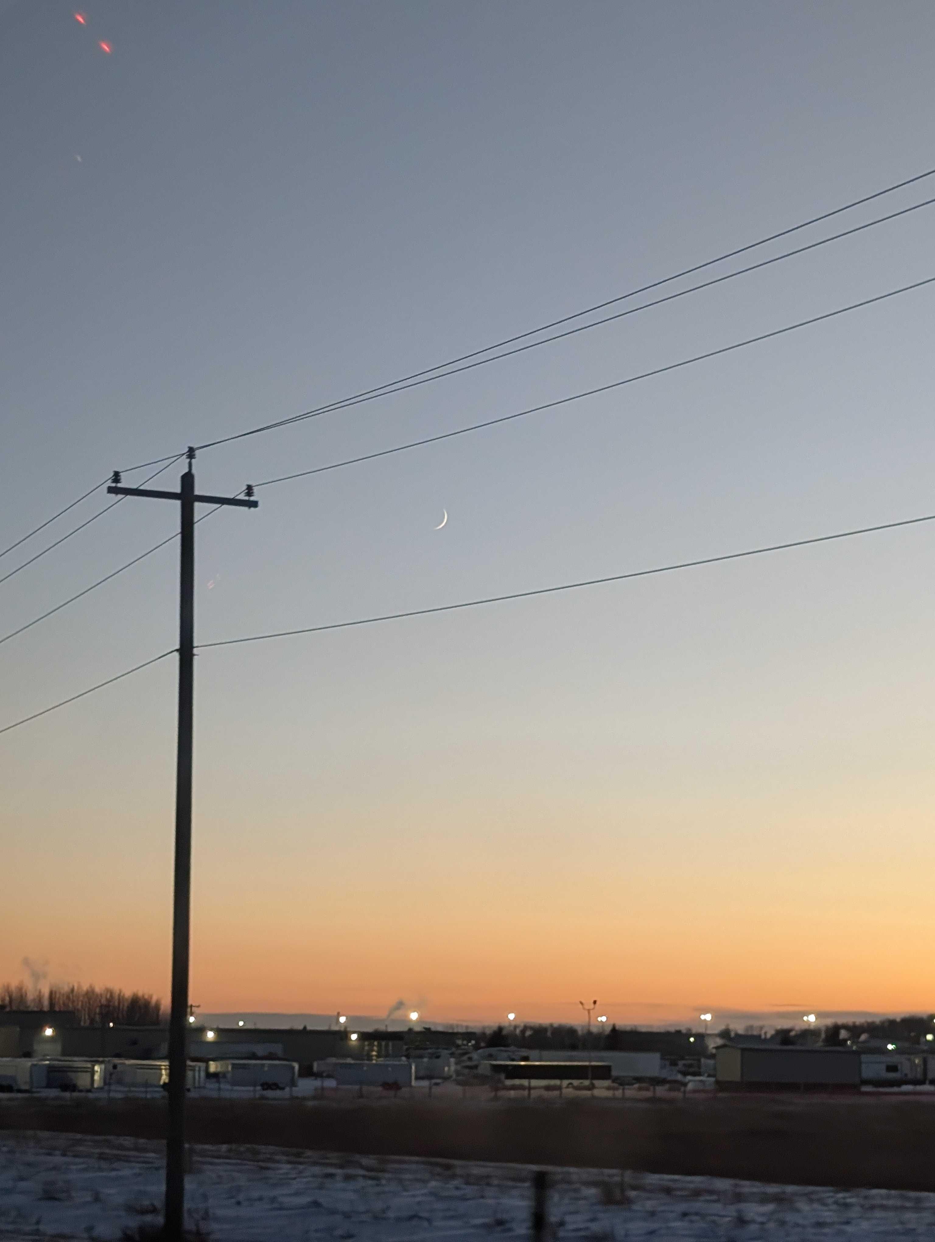 The Moon over Blackfalds, Canada — waxing crescent, Lunar Day 4