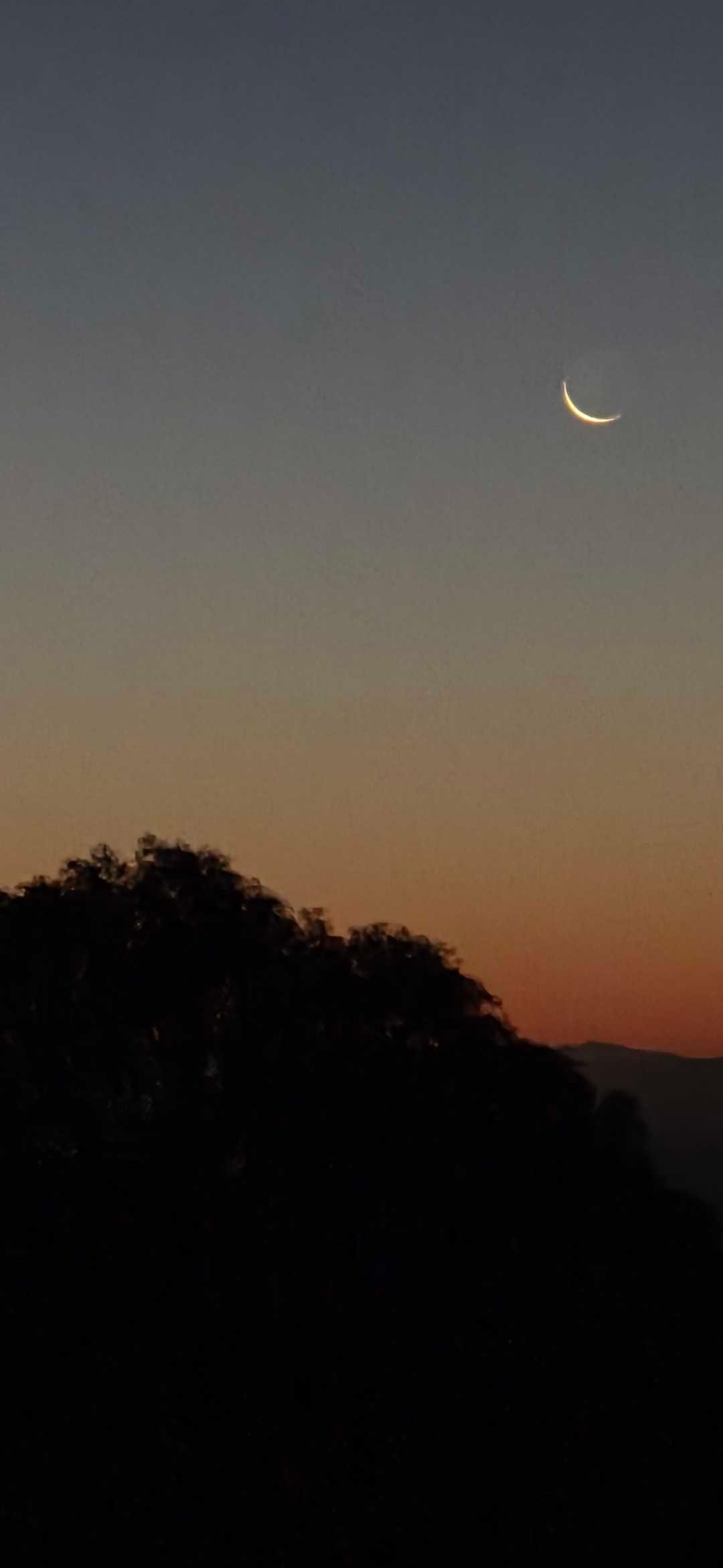 The Moon over Poukawa, New Zealand — new moon, Lunar Day 3